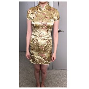 Traditional Chinese Gold + Copper Short Qipao
